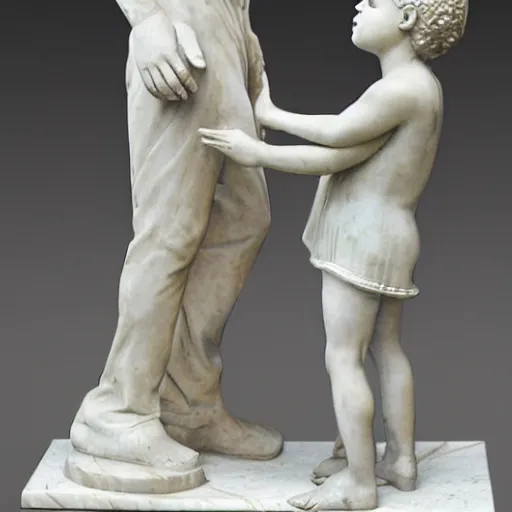 Image similar to Sculpture in marble of a father guiding his daughter