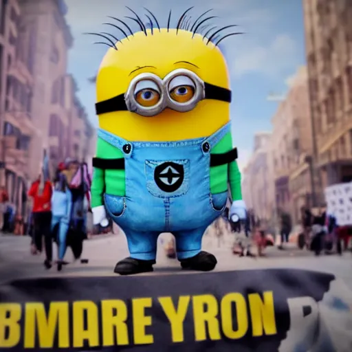 Image similar to minion labor strike protest realistic 8k