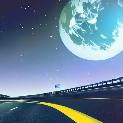 Image similar to driving at a highway from earth to the moon