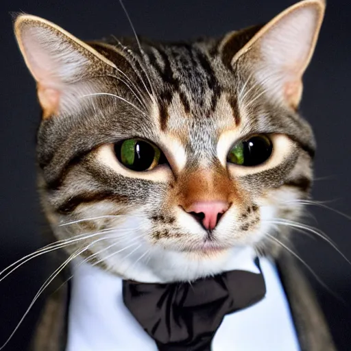 Image similar to photo of a cat with a snarky smile and wearing a suit