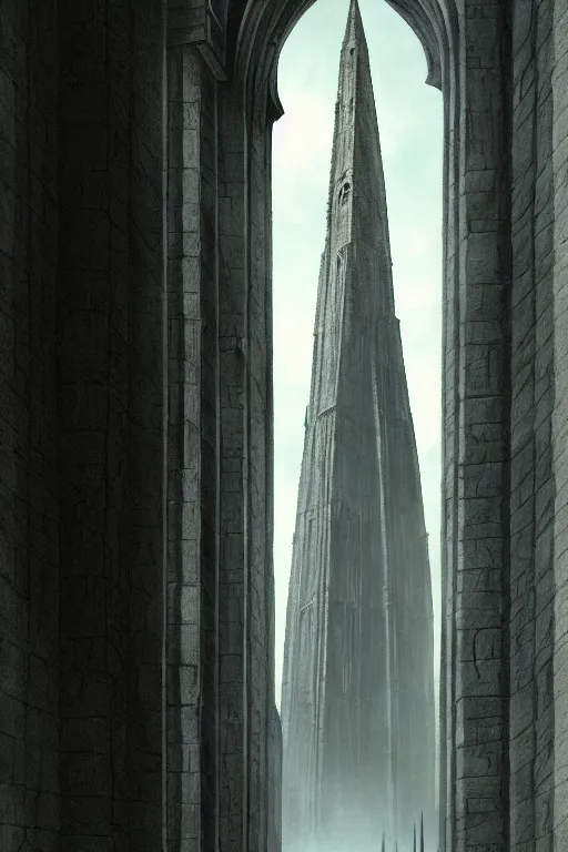 Image similar to Inside Orthanc Tower, evening, detailed matte painting, cinematic, Alan Lee, Artstation