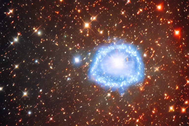 Image similar to kidney bean supernova in deep space, hubble space telescope, from nasa picture of the day