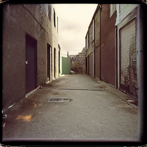 Prompt: back alley 1979 photograph kodak portra 400 film polaroid.