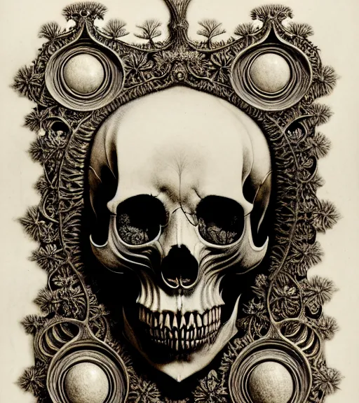 Image similar to art forms of nature by ernst haeckel, memento mori by arthur rackham, ornate antique porcelain beautiful skull mask, ultrasharp, photorealistic, hyperdetailed, octane render, polished, art nouveau, neo - gothic, gothic, intricate ornamental organic filigree, art nouveau botanicals, art forms of nature by ernst haeckel, horizontal symmetry, symbolist, visionary