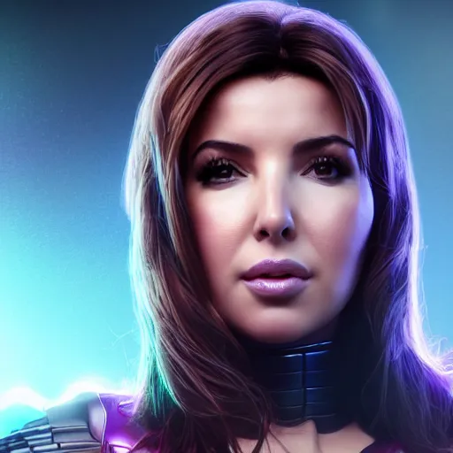 Image similar to a portrait of nancy ajram as thanos, hyper detailed, digital art, trending in artstation, cinematic lighting, studio quality, high quality render, unreal engine 5 rendered, octane rendered