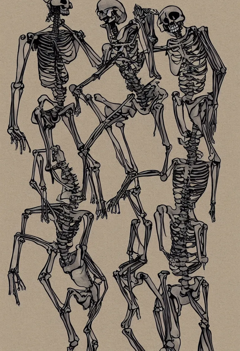 Image similar to human and kangaroo skeletons fighting, t-shirt design