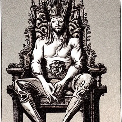 Prompt: the scarlet king sitting on a throne on of flesh