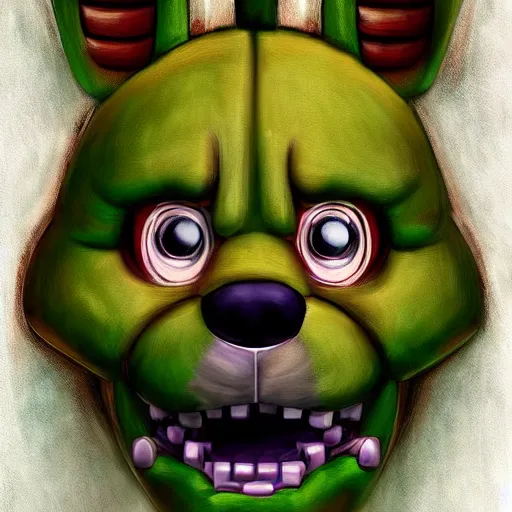 Image similar to portrait of spring trap from fnaf, realistic painting, high definition, digital art, matte painting, very detailed, realistic