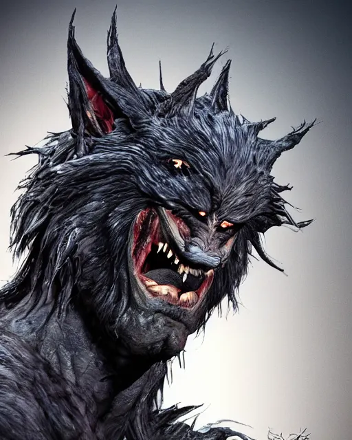 Image similar to A man transformed into a werewolf, creature designed by Rob Bottin, Studio lighting, Trending on Artstation