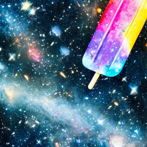 Prompt: a Popsicle on a table made of hubble deep field space stars nebula distant galaxies ultra HD