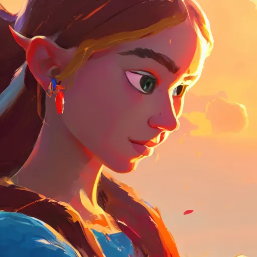 Image similar to Portrait of a beautiful young woman in the style of Breath of the Wild, studio lightning, bright colors, intricate, masterpiece, photorealistic, hiperrealistic, sharp focus, high contrast, Artstation HQ, 4k UHD, Unreal Engine 5
