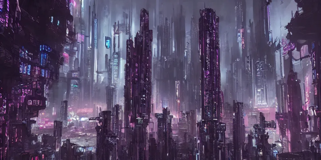 Prompt: gothic city of the future cyberpunk style