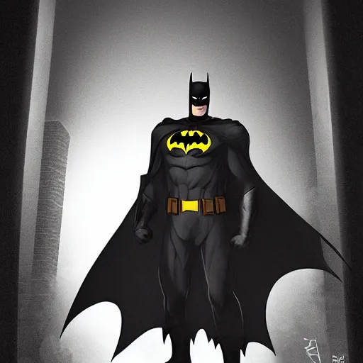 Prompt: Batman standing in a dark alley, trending on artstation, digital art