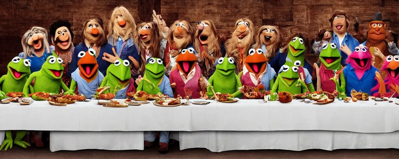 Image similar to the last supper with muppets