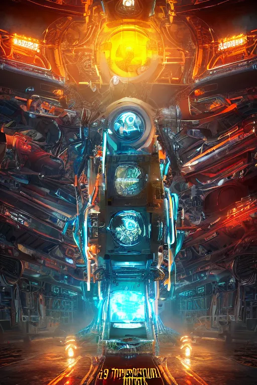 Prompt: a movie poster, invasion of the tripmachines, realistic digital art, 3 d render of a huge futuristic steampunk generator inside a steampunk machinery, 8 k, fluorescent colors, halluzinogenic, multicolored, exaggerated detailed, unreal engine