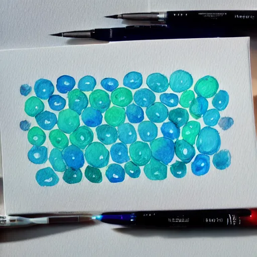 Image similar to highly intricate interlocking tiny aqua blue blobs, watercolor pen drawing