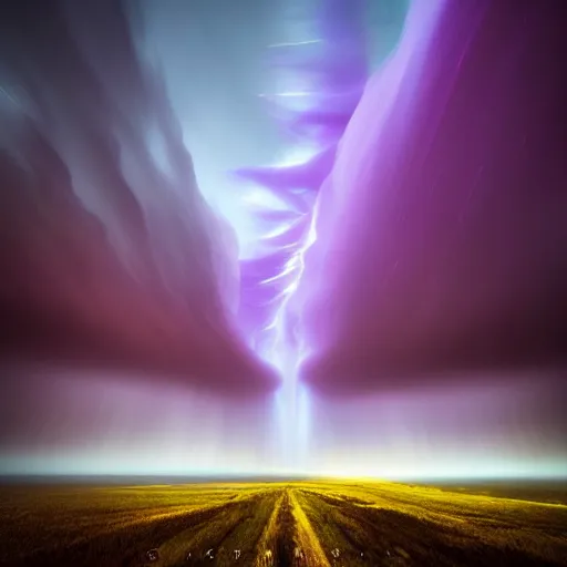 Image similar to amazing photo of a purple tornado in the sky by marc adamus, beautiful dramatic lighting