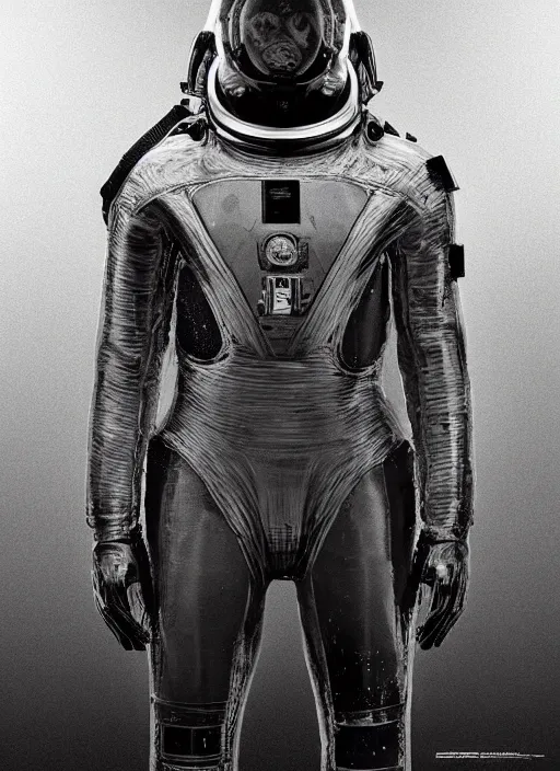 Image similar to astronauts in dark and empty void underwater - complex composition and hyperdetailed technical suit. reflection and dispersion materials. rays and dispersion of light. volumetric light. 5 0 mm, f / 3 2. noise film photo. flash photography. ultra realistic, wide angle. poster by wayne barlowe, hajime sorayama aaron horkey, craig mullins. polaroid.