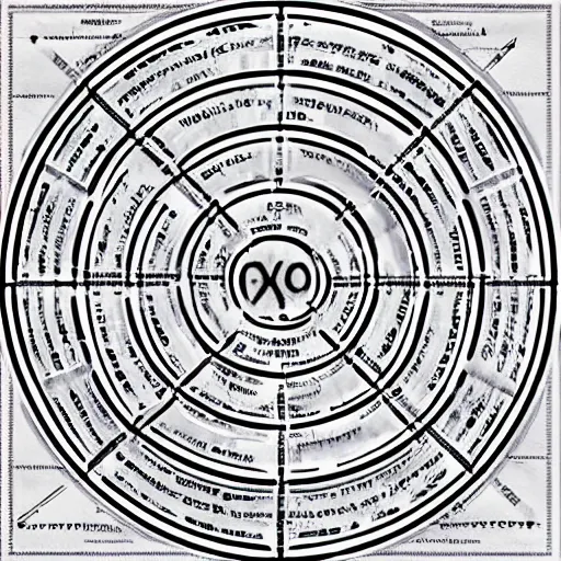 Prompt: a paper with the grammar rules of an alien language in the form of squares and circles