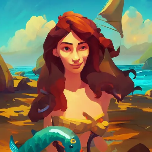 Image similar to painting mermaid treasure on sea of thieves game avatar hero smooth face median photoshop filter cutout vector, behance hd by jesper ejsing, by rhads, makoto shinkai and lois van baarle, ilya kuvshinov, rossdraws global illumination