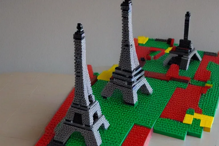 Prompt: eiffel tower built in lego bricks