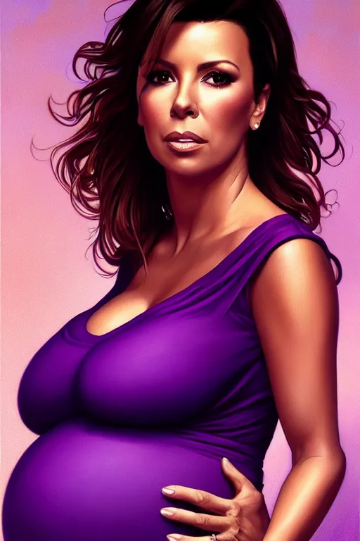 Prompt: pregnant eva longoria in a purple dress, realistic portrait, symmetrical, highly detailed, digital painting, artstation, concept art, smooth, sharp focus, illustration, cinematic lighting, art by artgerm and greg rutkowski and alphonse mucha