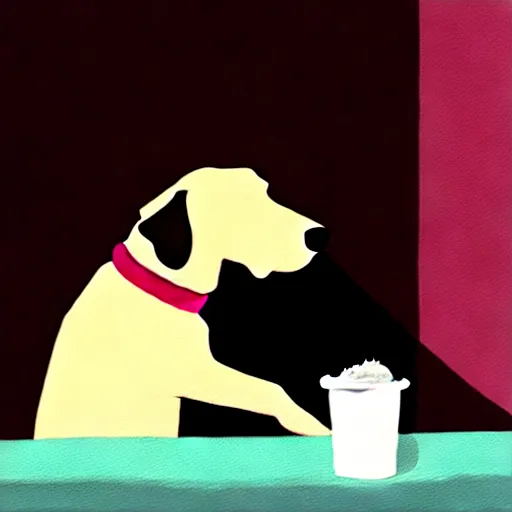 Image similar to painting of a dog eating ice cream