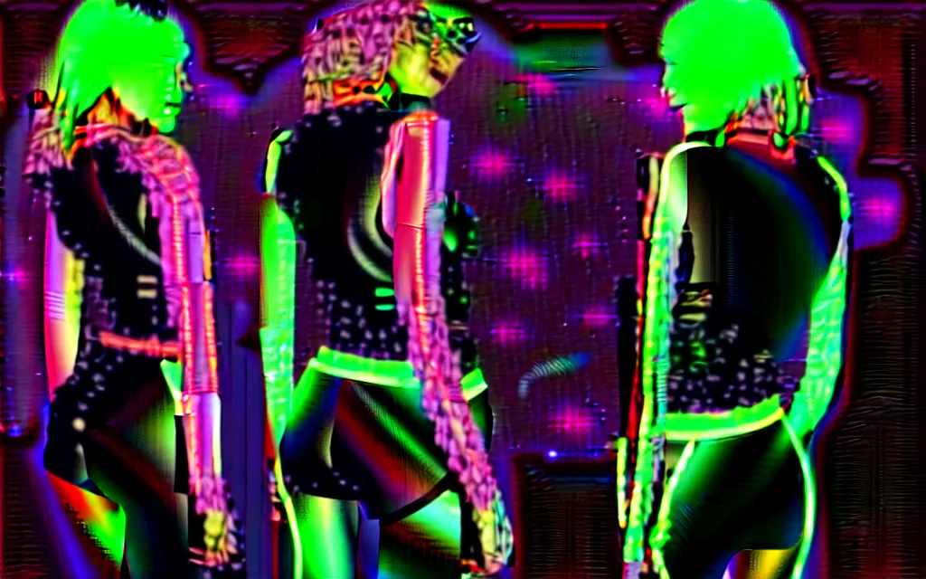 Image similar to love, diverse neon cybersuits, from behind, wide wide angle, vivid, elaborate, highly detailed, beautiful lighting