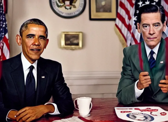 Prompt: Barack Obama as agent Dale Cooper in Twin Peaks