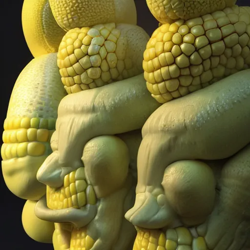 Image similar to hyperrealistic dslr film still of billy mays disguised as corn, vegetable, yellow, stunning 8 k octane comprehensive 3 d render, inspired by istvan sandorfi & greg rutkowski & unreal engine, perfect symmetry, dim volumetric cinematic lighting, extremely hyper - detailed, incredibly real lifelike attributes & flesh texture, intricate, masterpiece, artstation, stunning