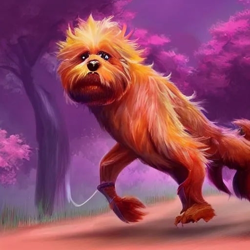 Prompt: digital painting of a hairy monster walking in beautiful royal gardens, beautiful colors, concept art, trending artstation