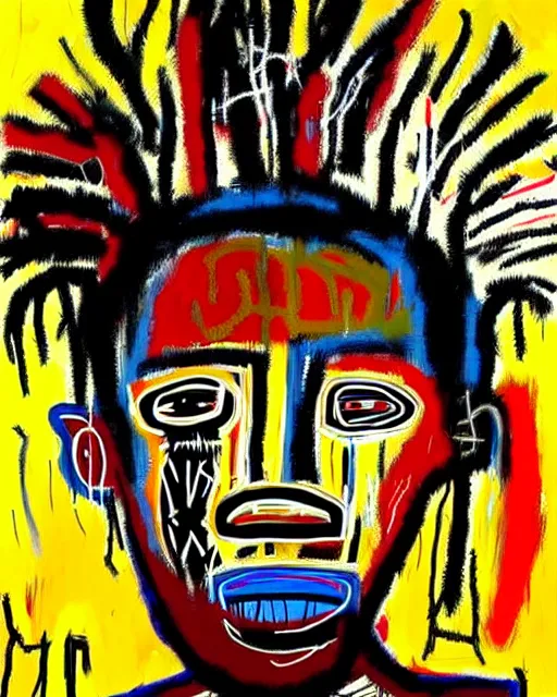 Prompt: stunning realistic portrait painting of a african warrior by jean - michel basquiat