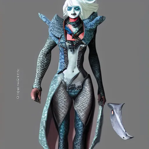 Image similar to a drow dressed like a pirate, her clothing made of shark skin, dnd