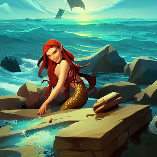 Image similar to painting mermaid treasure on sea of thieves game avatar hero smooth face median photoshop filter cutout vector, behance hd by jesper ejsing, by rhads, makoto shinkai and lois van baarle, ilya kuvshinov, rossdraws global illumination