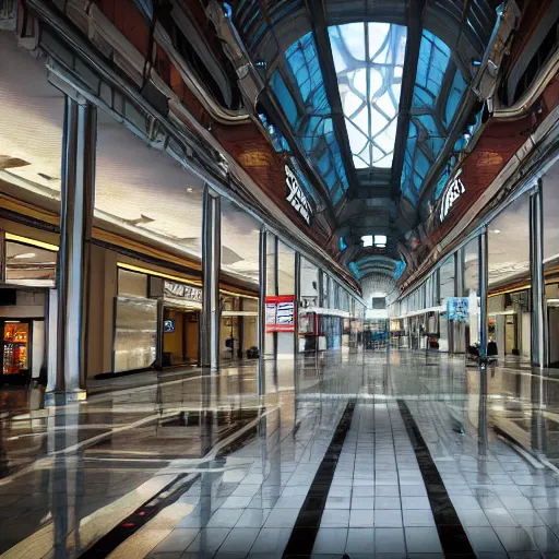 Prompt: a liminal space of an empty mall, nostalgic core, dynamic lighting, photorealistic concept art, trending on art station, stunning visuals, creative, cinematic, ultra detailed