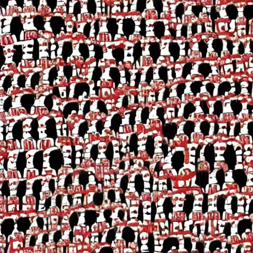 Image similar to Where's Waldo, in the style of Philip Guston