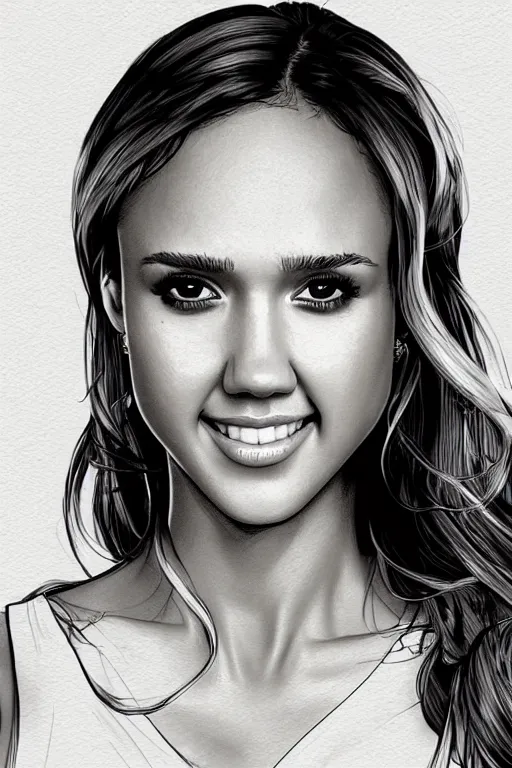 Prompt: a portrait of sexy jessica alba, drawn by robbie trevino, poster, digital art, comic art, concept art,, single head, no double head,