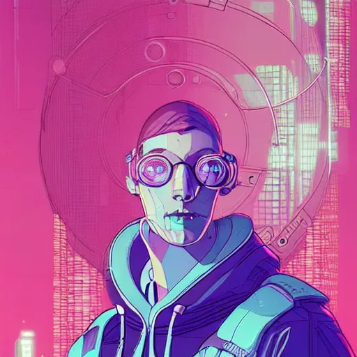 Prompt: a portrait of a cybernetic hacker, cyberpunk concept art by josan gonzales and moebius,