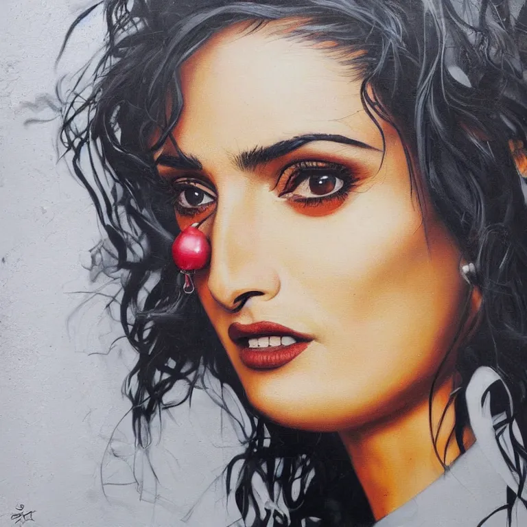 Image similar to Street-art portrait of salma hayek in style of Etam Cru, photorealism