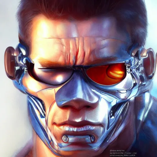 Image similar to terminator, man, pixar - cute - fine - face, pretty face, realistic shaded perfect face, fine details by stanley artgerm lau, wlop, rossdraws, james jean, andrei riabovitchev, marc simonetti, and sakimichan, trending on artstation