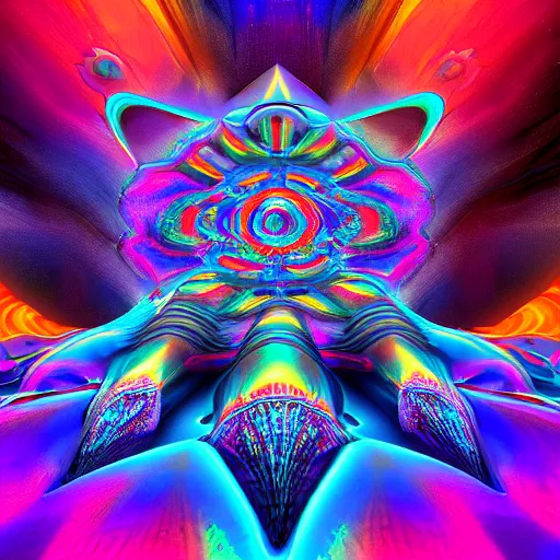 Prompt: Psychedelic crystalline Visionary Sacred Holy Detailed Ben Ridgway art style 8K Detail Colorful Awesome VRay Unreal Engine 5 Substance Designer Octane Render LightWave 3D 3Delight 3D shading 3ds Max