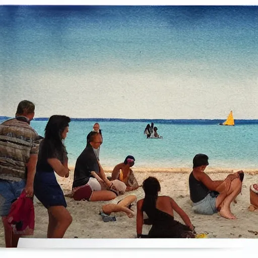 Image similar to people on a beach in normandi, by nele tas