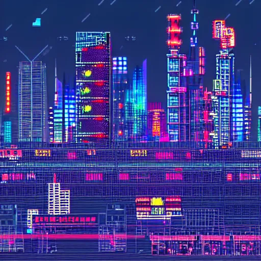 Image similar to cyberpunk city at night, 8 bit style