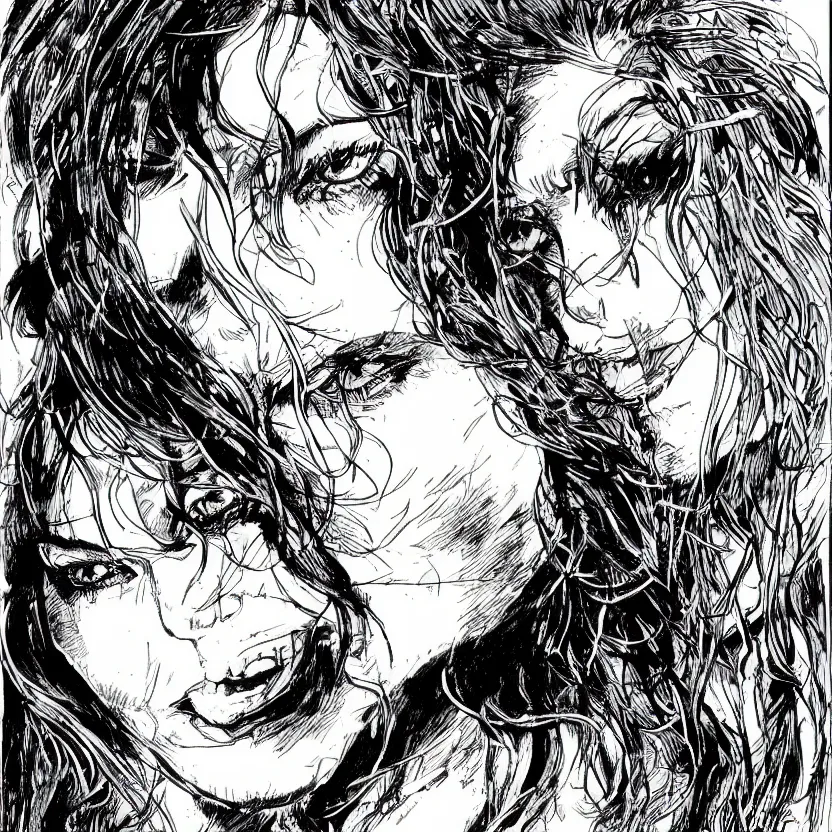 Image similar to portrait of shakira in the style of marc silvestri pen and ink drawing, high detail