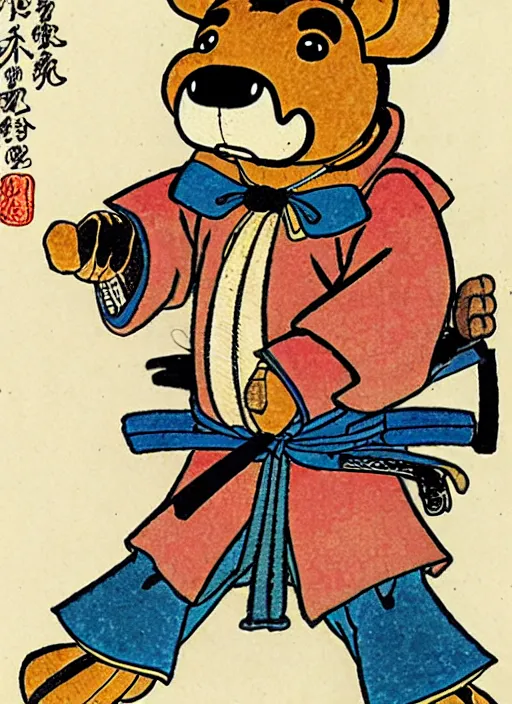 Prompt: freddy fazbear as a yokai illustrated by kawanabe kyosai and toriyama sekien