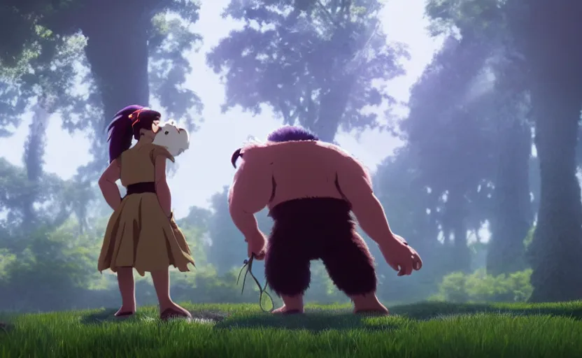 Prompt: a film still of How to train your Troll, medium shot, waist up, studio Ghibli, Pixar and Disney animation, sharp, Rendered in Unreal Engine 5, anime key art by Greg Rutkowski, Bloom, dramatic lighting