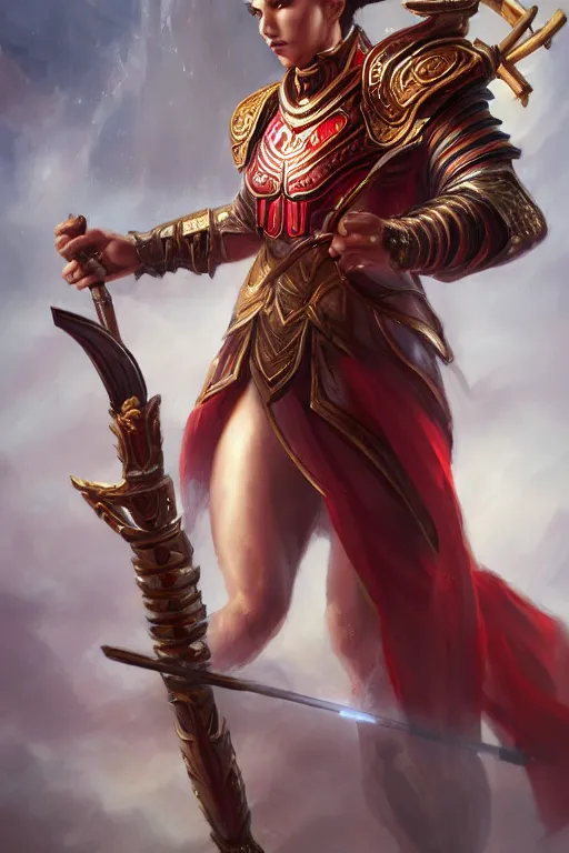 Image similar to a masterpiece portrait of nezha, legendary slim male god holding spear and red armor, bomb, fantasy character portrait, hyper detailed, digital painting, 8 k realistic, trending on artstation, sharp focus, dof, by fenghua zhong, artgerm, ne zha from smite, tsuyoshi nagano, flame everywhere