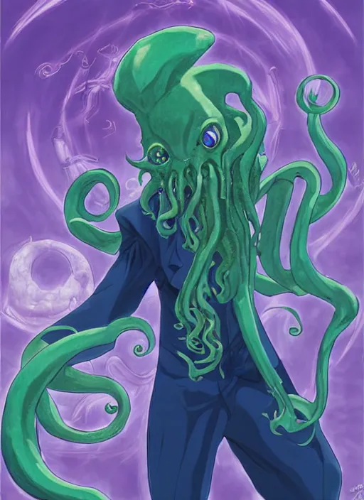 Prompt: Cthulhu as a Sailor moon main character, Concept Art, Anime illustration, very detailed