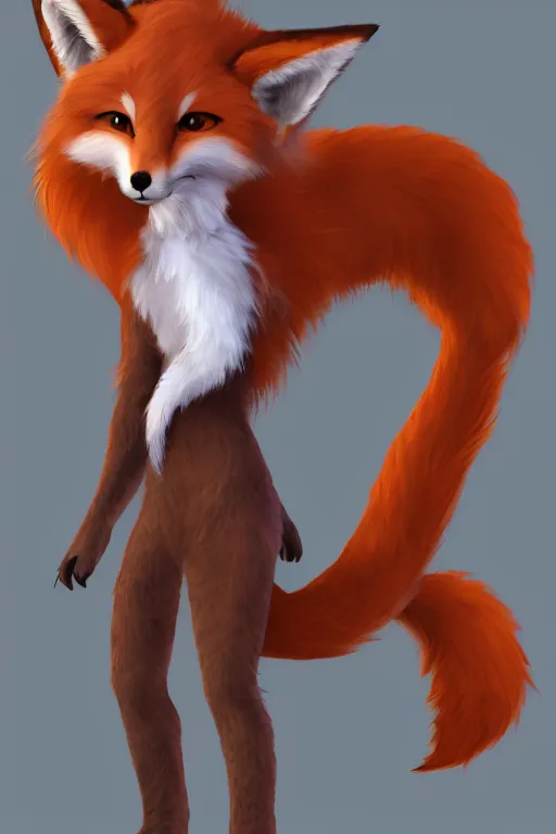 Image similar to an anthropomorphic fox fursona with a fluffy tail wearing a vest, backlighting, trending on artstation, digital art, furry art, trending on furaffinity