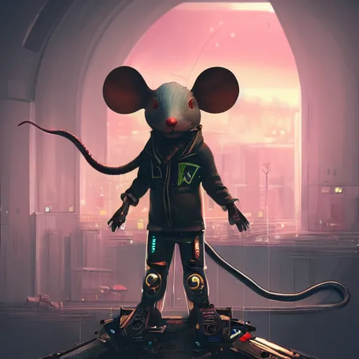 Image similar to cyberpunk mouse folk engineer, high resolution, digital art, trending on artstation, 4 k
